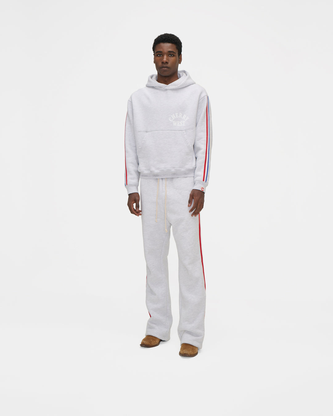 Striped Applique Hoodie (Heather Grey)