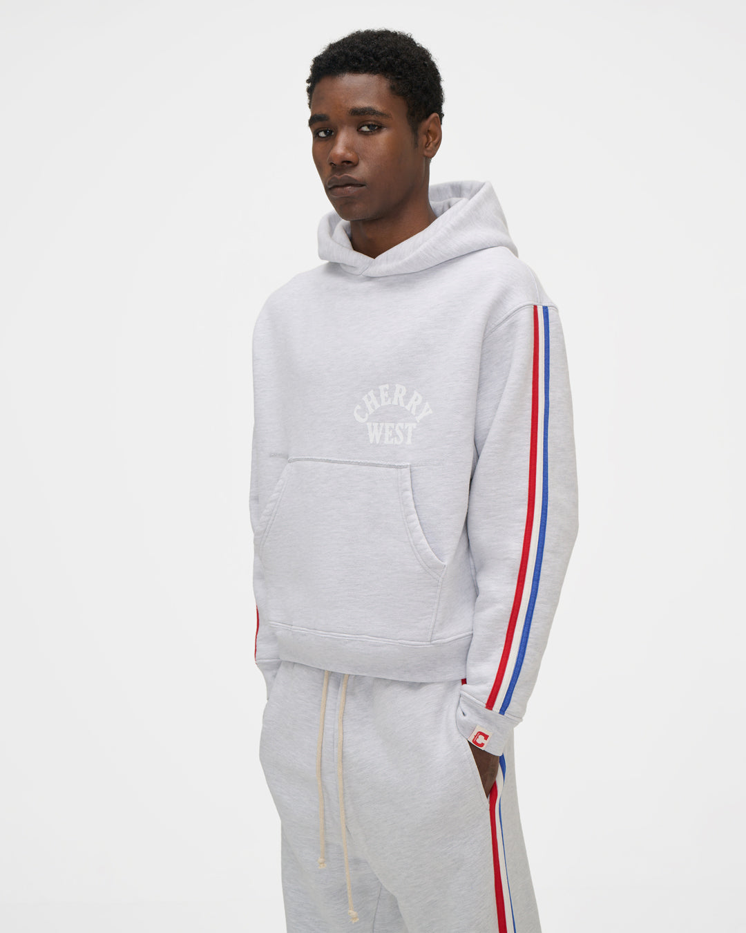 Striped Applique Hoodie (Heather Grey)