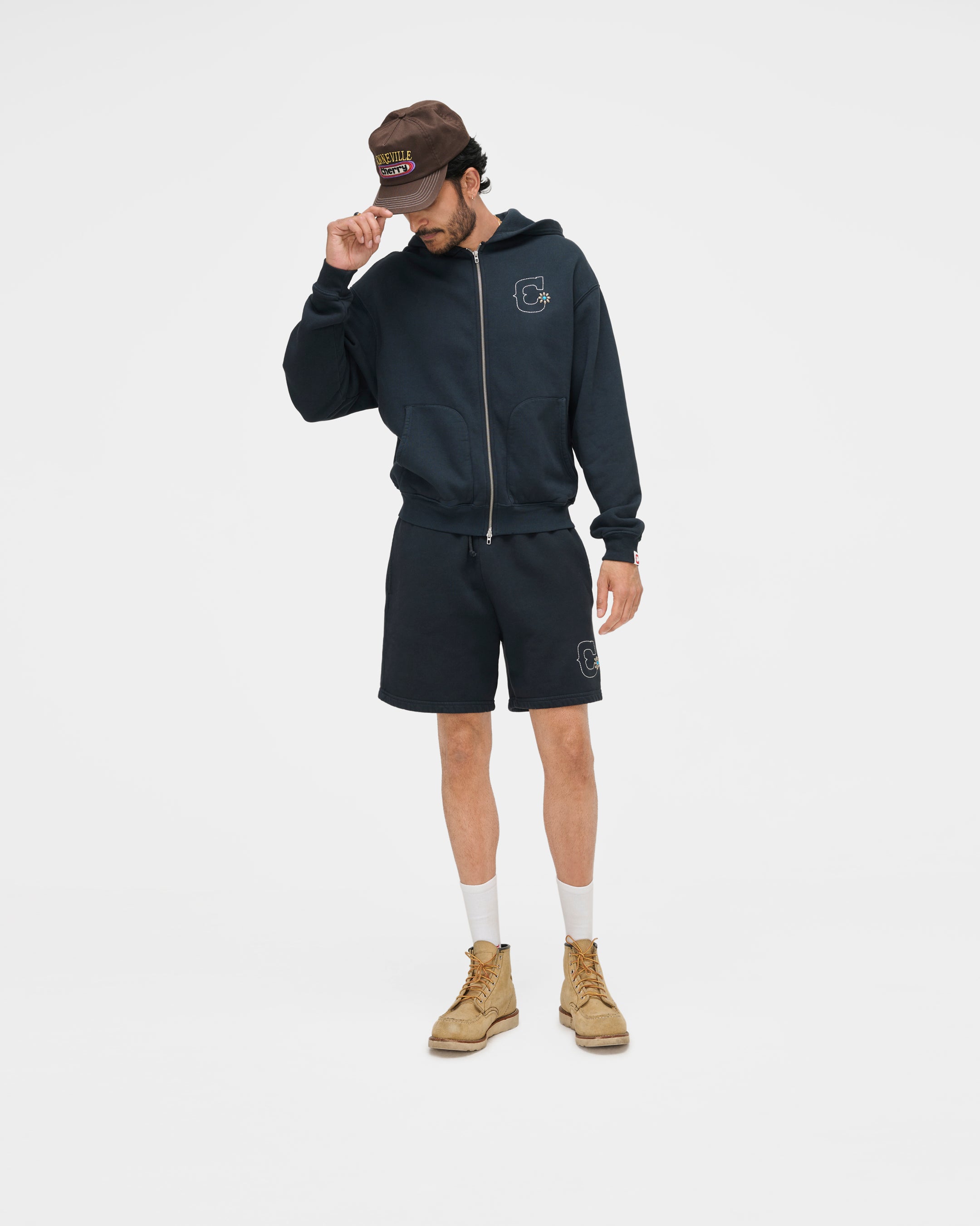 Studded Zip Up Hoodie (Vintage Black)