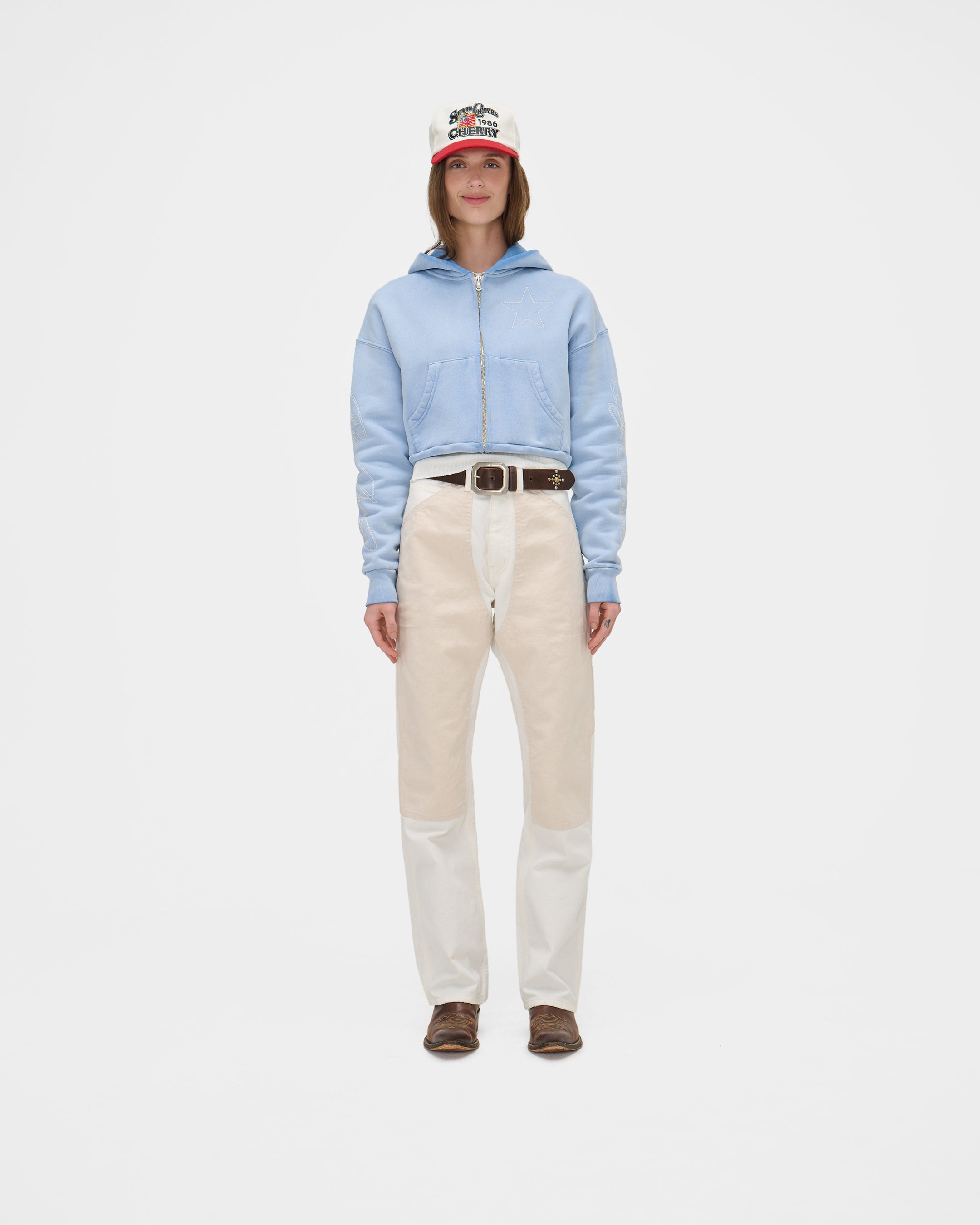 American Star Cropped Zip Hoodie (Sun Faded Blue)