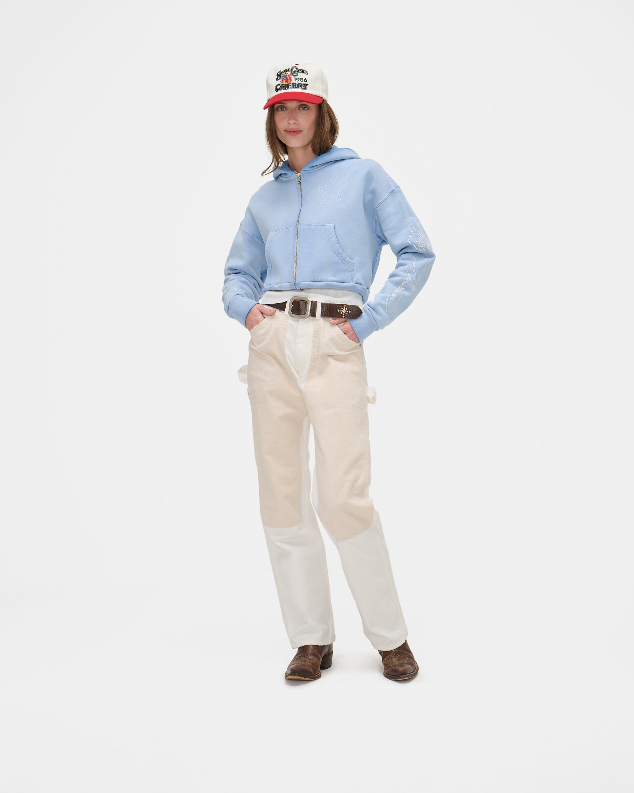 American Star Cropped Zip Hoodie (Sun Faded Blue)