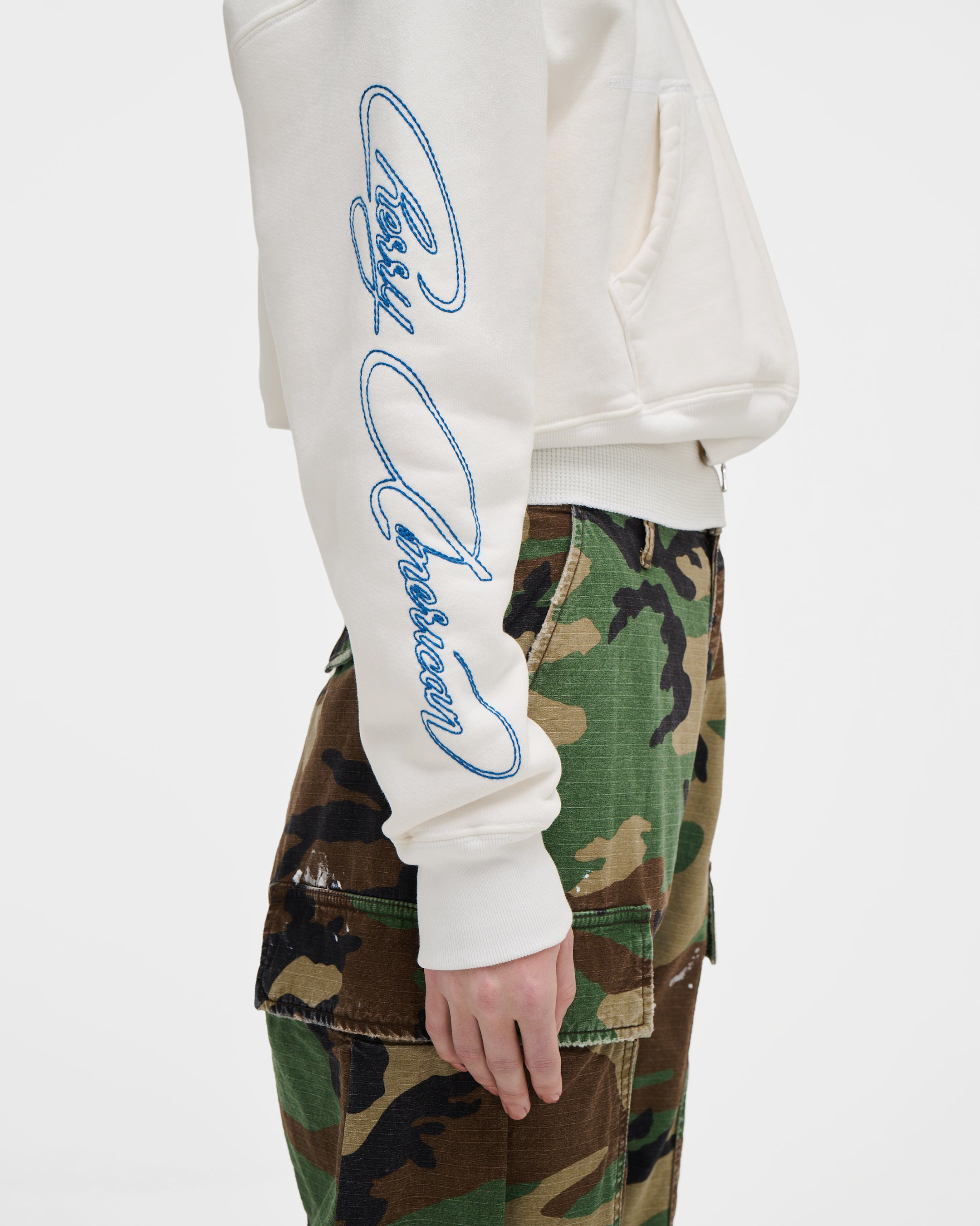 American Star Cropped Zip Hoodie (Vintage White)
