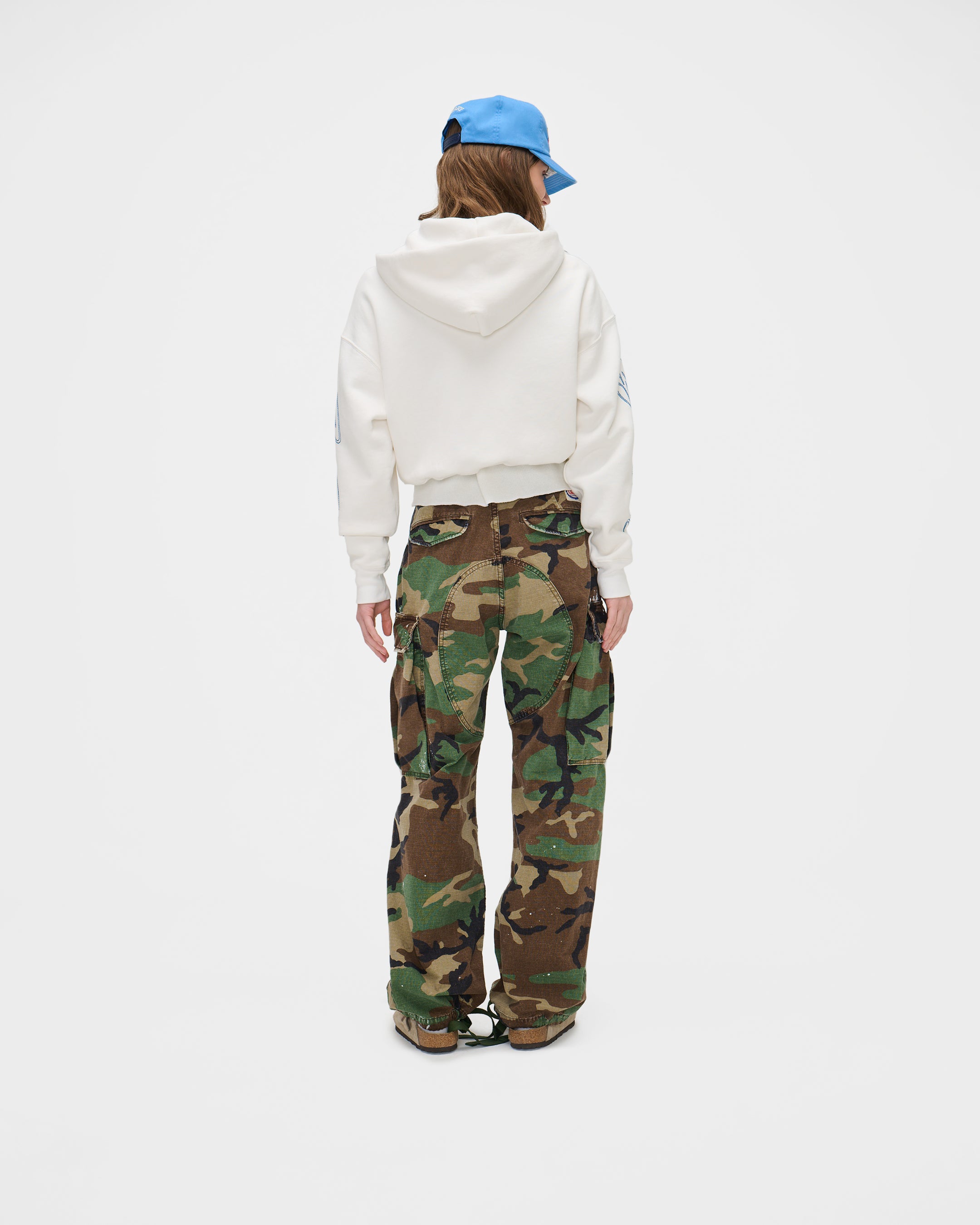 American Star Cropped Zip Hoodie (Vintage White)